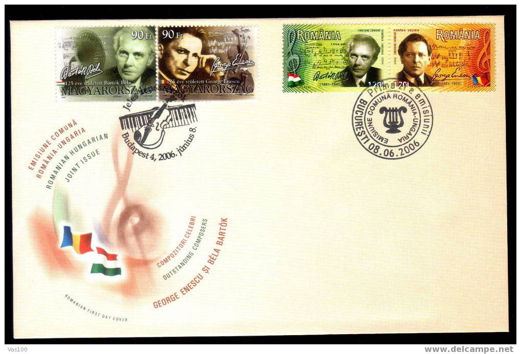 NEW 2006,JOINT ISSUE ROMANIAN-HUNGARIAN  COMPOSERS, FDC - FDC