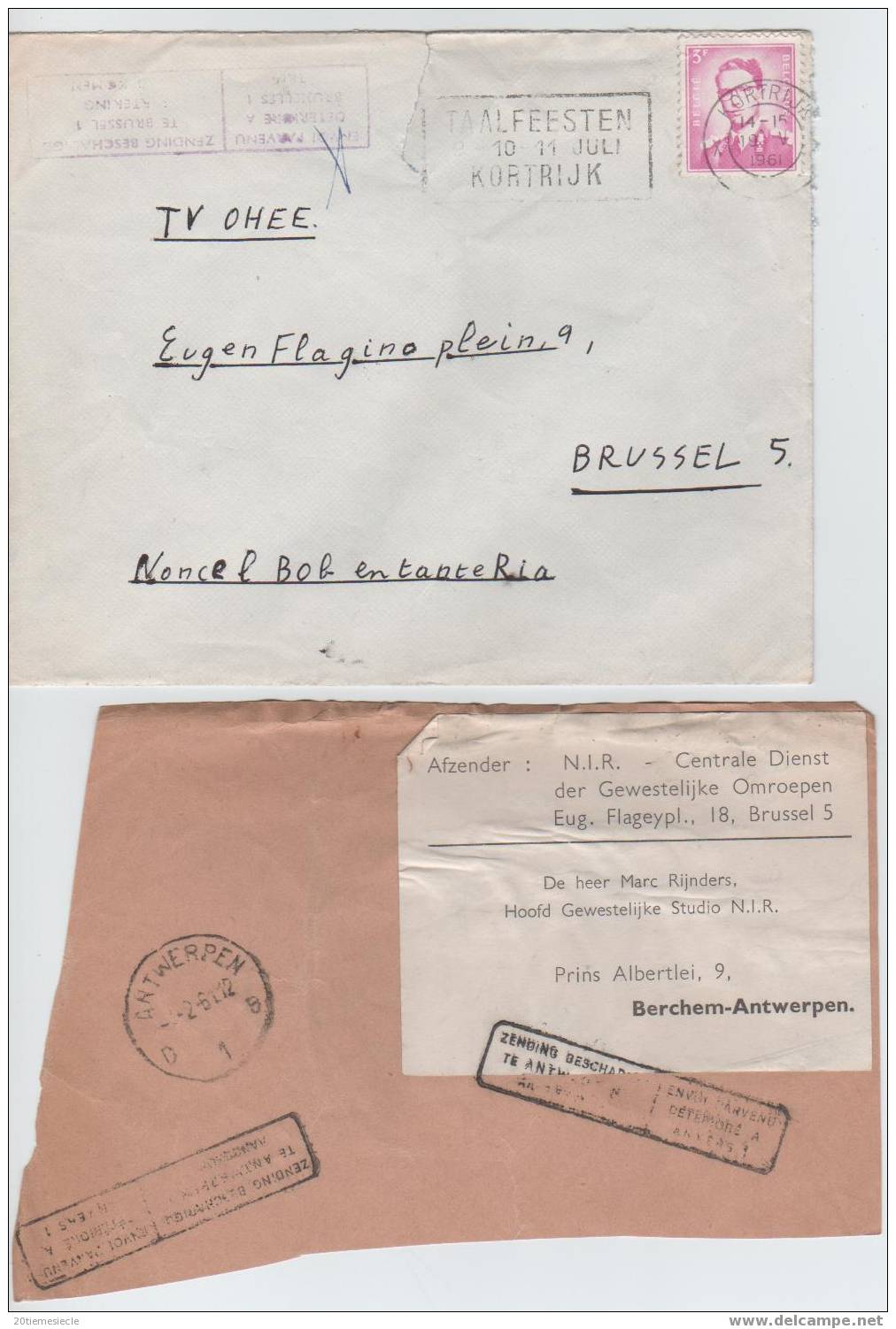 Belgique/Belgie 2 Documents Accidentés 2#Gff Différentes Devant De Colis Antwerpen&Kortrijk1961 Baudouin Lunettes 983 - Cartas Accidentadas