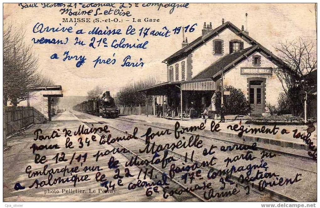 91 MAISSE (envs Milly La Foret) Gare, Train Vapeur à Quai, Animée, Ed Pelletier, 191? - Milly La Foret