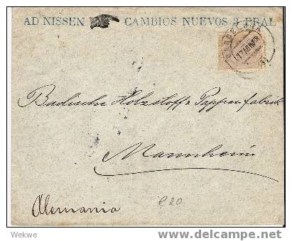 Ep024 / - SPANIEN -1888 – Alfonso XII – Barcelona Nach Mannheim, Deutschland, Edifil 204 - Storia Postale