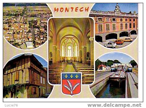 MONTECH - 5 Vues  : Vue Générale, Place De La Mairie, Intérieur Eglise, Maison Du XVè, Pente D´Eau  Et Blason - Montech