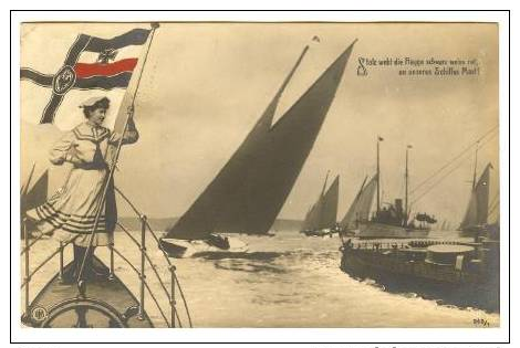 RP German Sailboat Race,Girl Holds Imperial Flag,PU1908; Kiel, Germany - Kiel