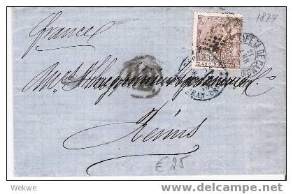 Ep055 / - SPANIEN - 1874 – Sitzende Hispaña – Nach Fraknreich, Reims - Covers & Documents