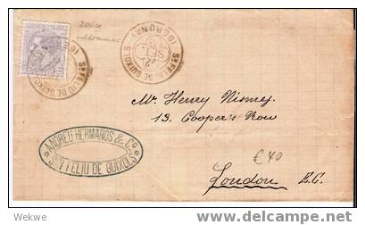 Ep056 /  - SPANIEN - Brief, Alfonso XII – Ultramar – Von Gerona Nach UK - 1879 (Edifil 204a) - Briefe U. Dokumente