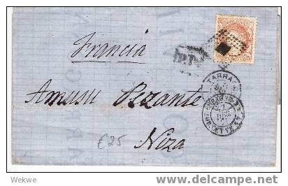 Ep072 /  - SPANIEN -15. 12. 1872 Tarragona-Nizza – Mit Hispaña 12 Cuartos - Cartas & Documentos
