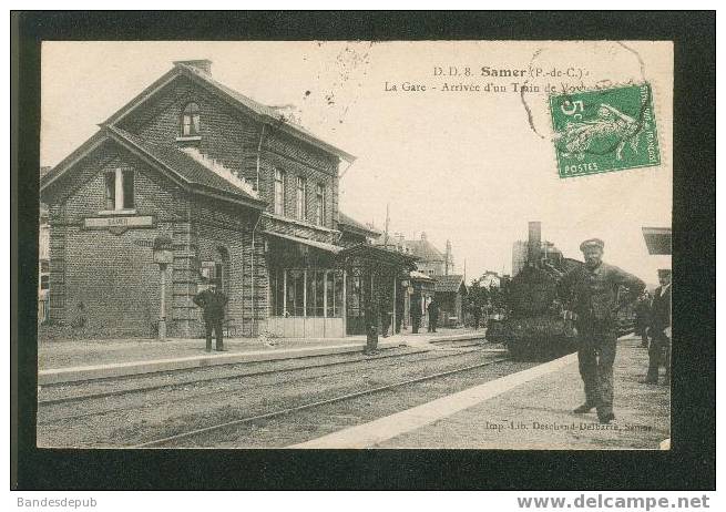 Samer - La Gare - Arrivée D'un Train De Voyageurs ( Beau Plan Animé Lib. Deschand Delbarre N°8 ) - Samer