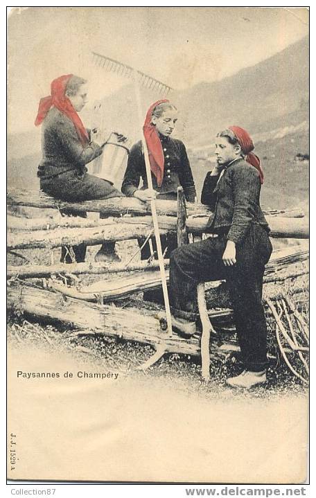 SUISSE - CHAMPERY - PAYSANNES - Editeur J.J.1529 A - PRECURSEUR Avant 1904 - - Champéry