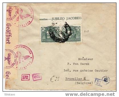 Ep079 /  Brief 1943 – Jubileo Jacobeo – Oberrandpaar Auf Brief Nach Belgien – Dt./Sp.-Zensur - Cartas & Documentos