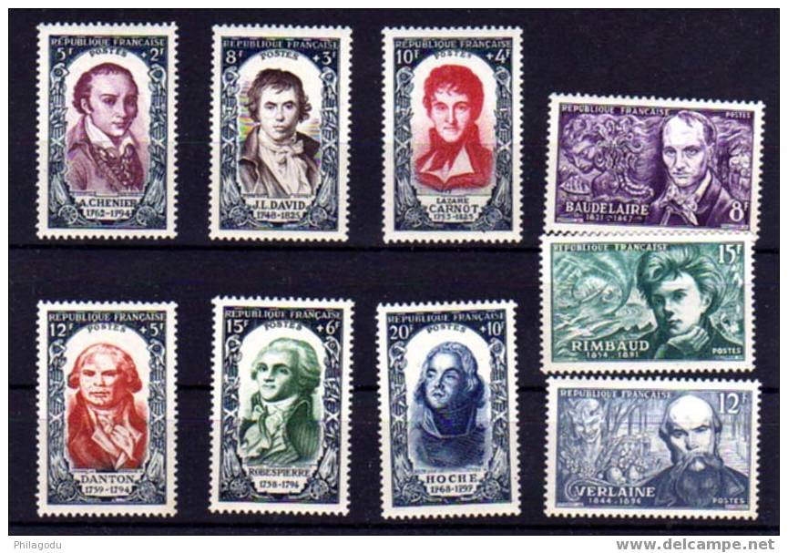 France 1950, Célébrités ; Suvée, David, Carnot, Danton, Robespierre, Hoche, Poètes Baudelaire, Verlaine, Rimbaud, - Unused Stamps