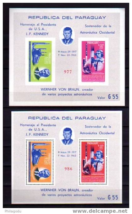 Paraguay ** J.F. Kennedy Et W. Von Braun, ESPACE  SPACE CONQUEST  BF Dent Et Non Dentelé - Kennedy (John F.)