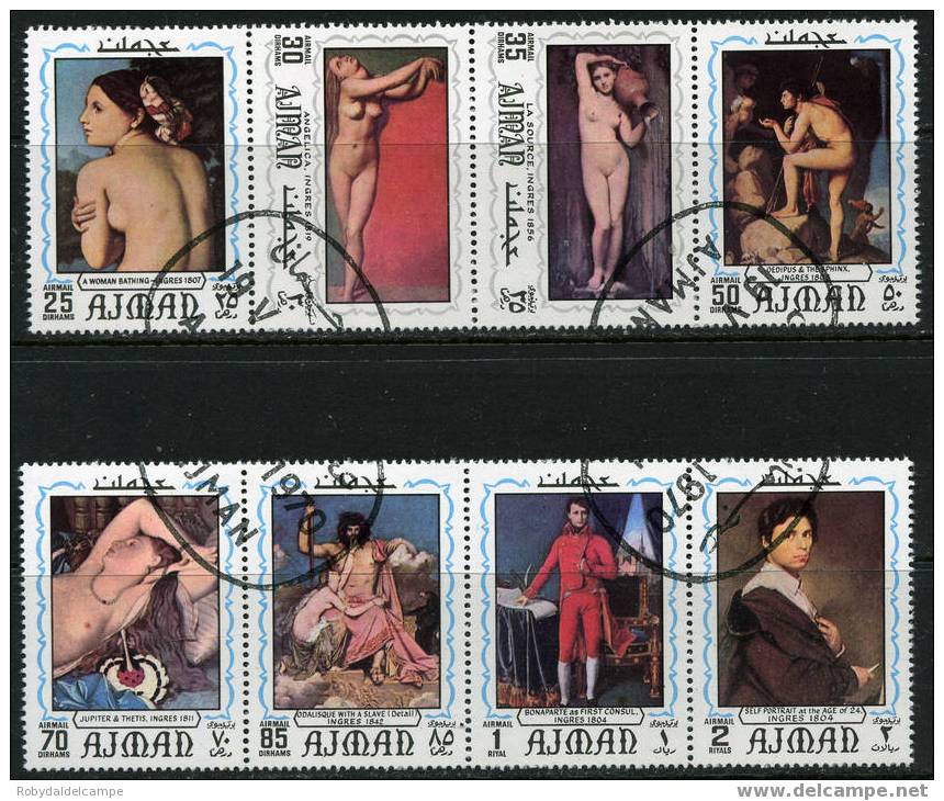 Q3703 - AJMAN - Serie Di 8 Francobolli Con Famosi Dipinti Di Nudi Femminili - (o) - Nudes