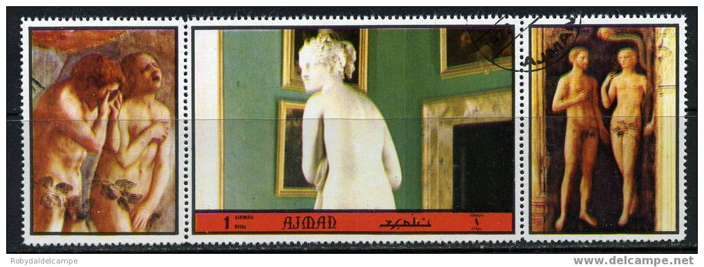 Q3710 - AJMAN - Serie Di 3 Francobolli In Trittico Con Famosi Dipinti Di Nudi Femminili - (o) - Nudes