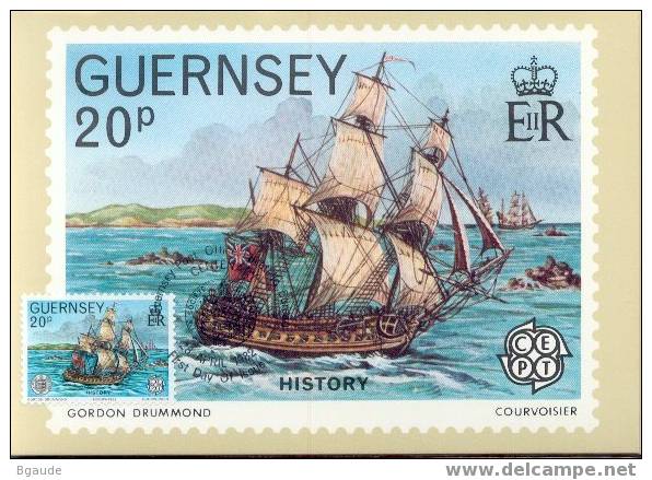 GUERNESEY  1982 EUROPA  CEPT  CARTE MAXIMUM NUM.YVERT 249 LE CRESCENT BATAILLE NAVALE - 1982