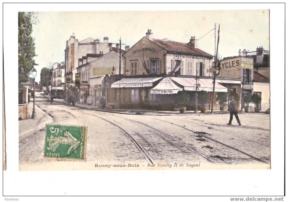 CPA----93---- ROSNY-SOUS-BOIS-----RUE DE NEUILLY Et De NOGENT----CAFE DU CHEMIN DE FER - Rosny Sous Bois