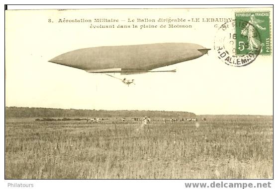 Aerostation Militaire - Ballon Dirigeable "Le Lebaudy" évoluant Dans La Plaine De Moisson - Dirigeables