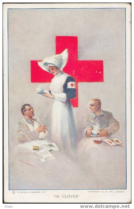 Illustration D'Halhuyst (?), La Soeur Infirmière Croix-rouge Entre Deux Blessés Alliés - Croix-Rouge