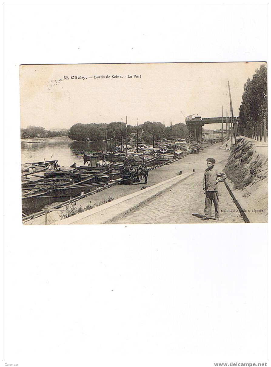 92  CLICHY   Bords De Seine   Le Port   Circulée  1908 - Clichy