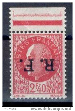 FRANCE, LIBERATION 1944, LYON F 2.40, RARE VARIETY INVERTED OVERPRINT **, Bend/pli, Signed - Liberation