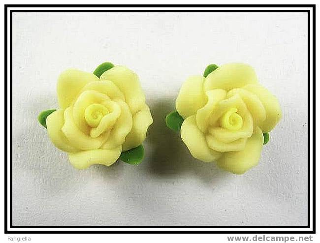 Lot De 3 Perles Roses Polymère Jaune Percées à Leur Base Environ 18mm - Parels