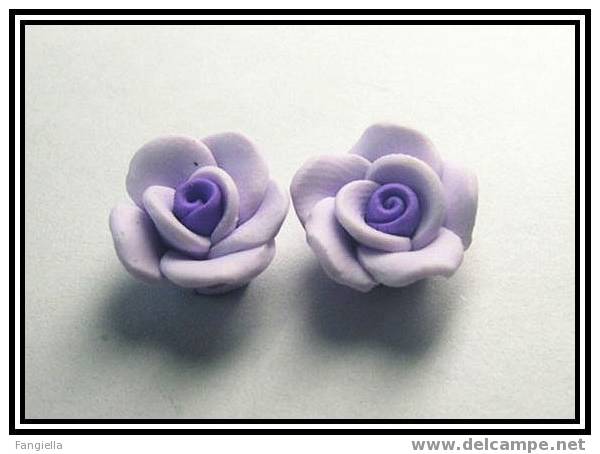 Lot De 3 Perles Roses Polymère Pourpre Percées à Leur Base (sans Feuilles) Environ 12mm - Parels