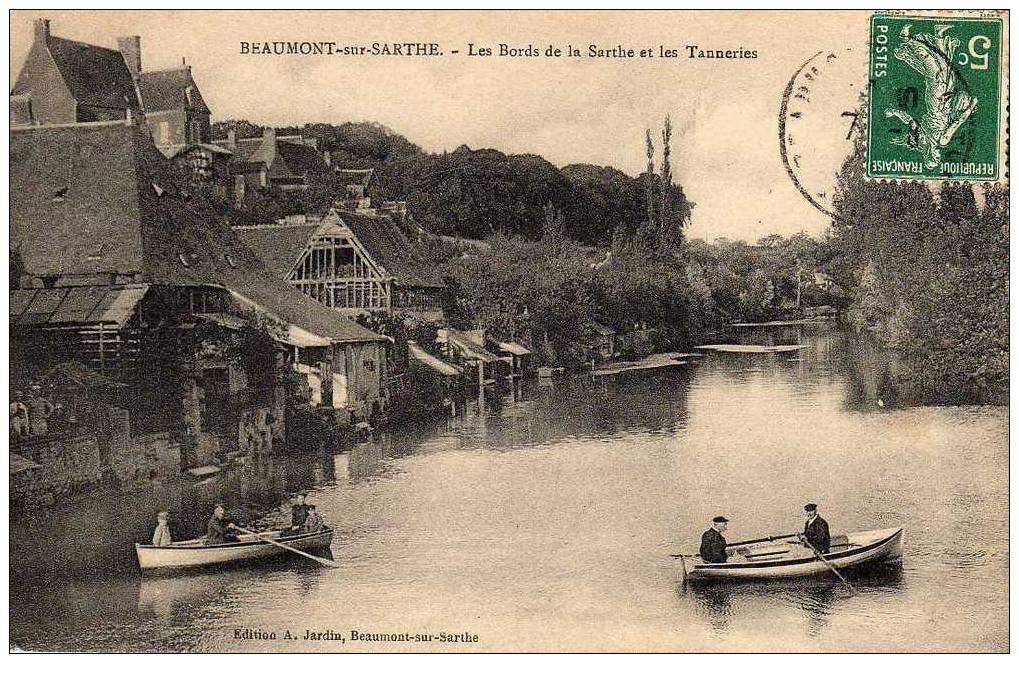 72 BEAUMONT SUR SARTHE Bords De Sarthe Et Tanneries, Animée, Barques, Ed Jardin, 190? - Beaumont Sur Sarthe