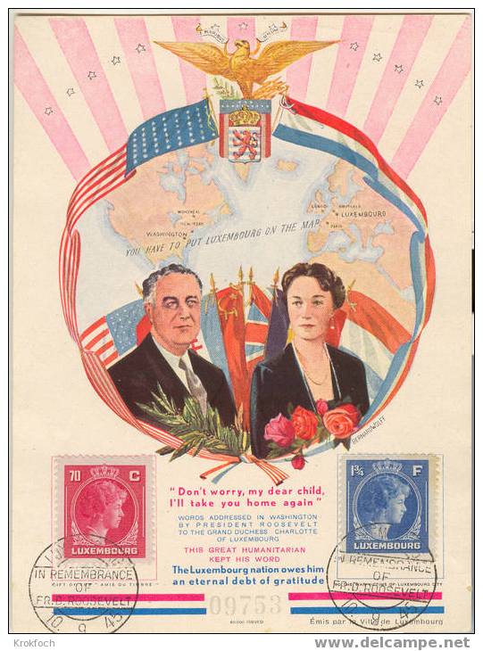 Luxembourg - Feuillet Avec Cachet Hommage Franklin Roosevelt 10.09.1945 - WWII - Franking Machines (EMA)