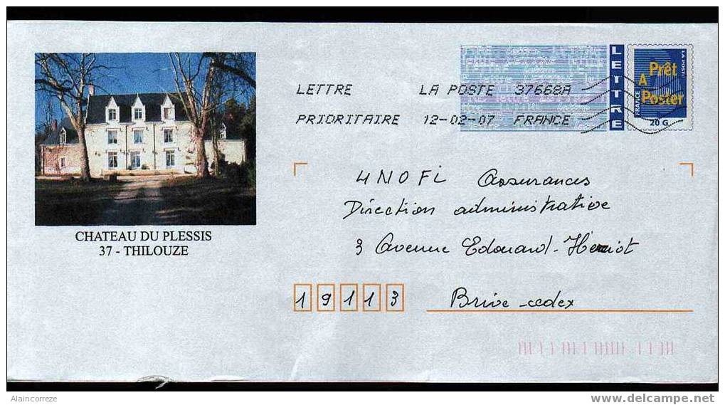 Entier Postal PAP Local Personnalisé Indre Et Loire Thilouze Château Du Plessis - Prêts-à-poster:Overprinting/Blue Logo