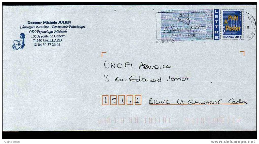 Entier Postal PAP Repiqué Haute Savoie Gaillard Chirurgien Dentiste Dent Brosse à Dent - PAP: Private Aufdrucke