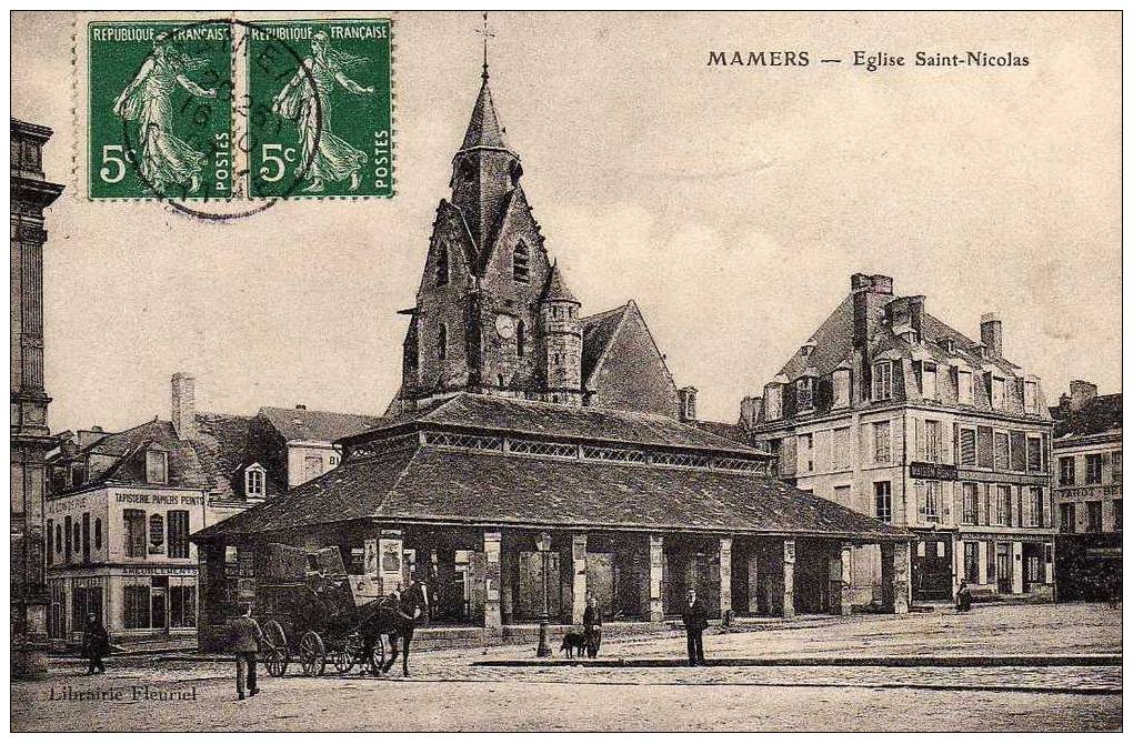 72 MAMERS Eglise St Nicolas, Halles, Animée, Diligence, Ed Fleuriel, 1907 - Mamers