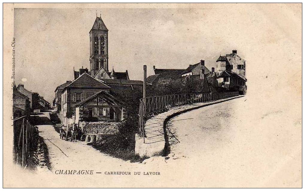 95 CHAMPAGNE Carrefour Du Lavoir, Attelage, Ed Cayeux, Dos 1900 - Champagne Sur Oise