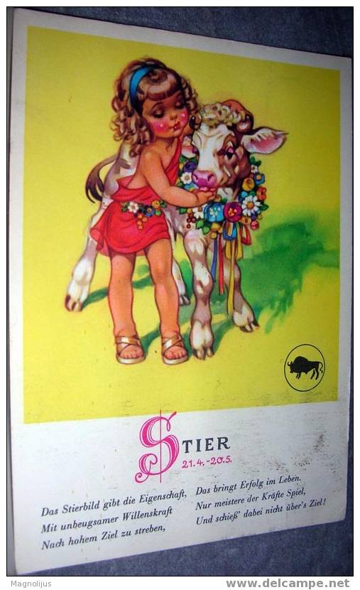 Horoscope,Bull,Stier, Girl, Postcard - Astrologie