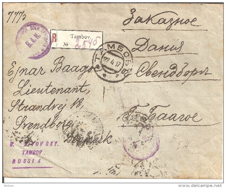 Rl002a / - Russland -  Tambov-Einschreiben  1917 – Kriegshilfe, Mit Zensur - Lettres & Documents