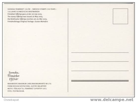 Suède - Carte Maximum - 150 Ans Du Timbre Suédois - NR 276 - Cartes-maximum (CM)