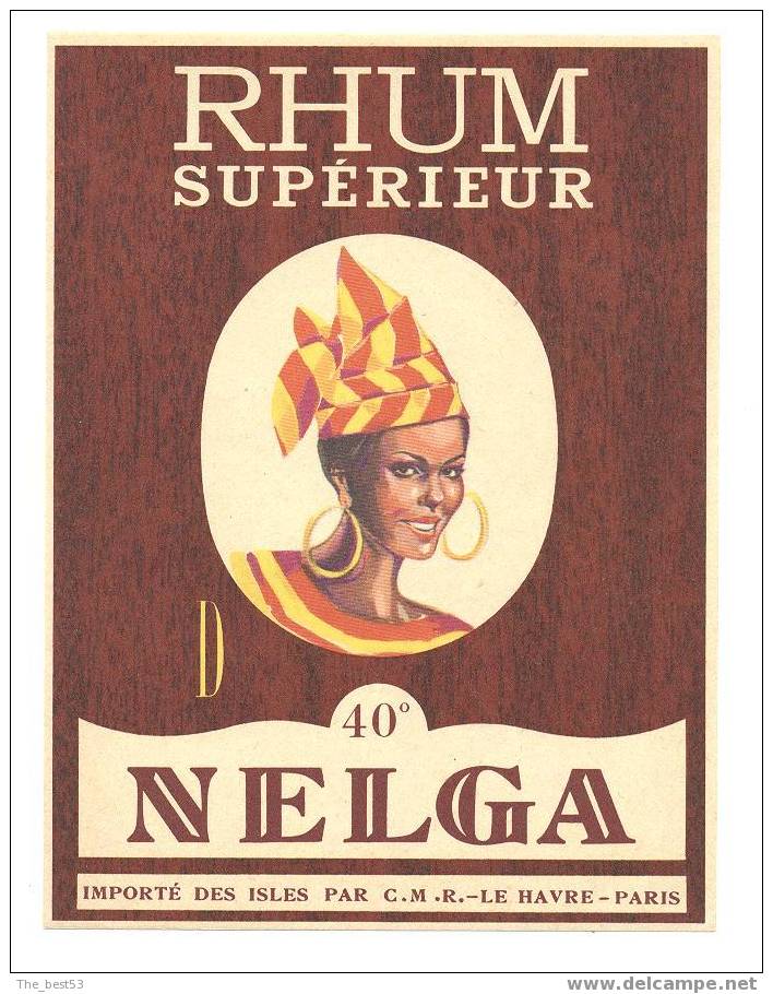 Etiquette De Rhum  -    Nelga   -  CMR  Le Havre  Paris  -   8.2 X 11.2 Cm - Rhum