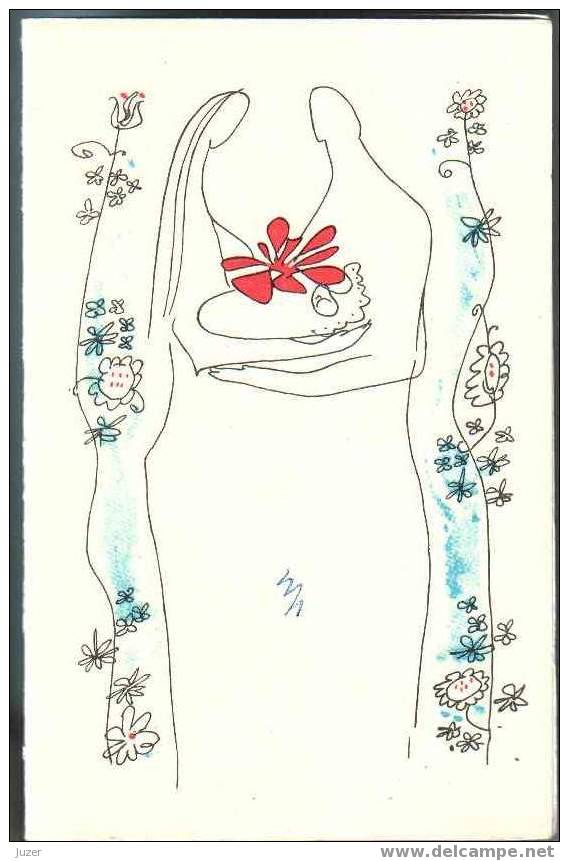 Woman, Man And Child (Infant). Estonian Greeting Card - Naissance