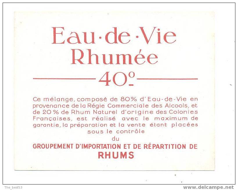 Etiquette D ´eau De Vie Rhumée (Rhum)  -  Groupement D'Importation Et Répartition De Rhum - Rhum