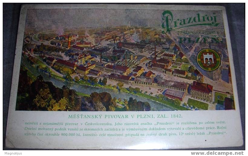 Czechoslovakia, Beer Factory, Plzen, Vintage Postcard - Industrie