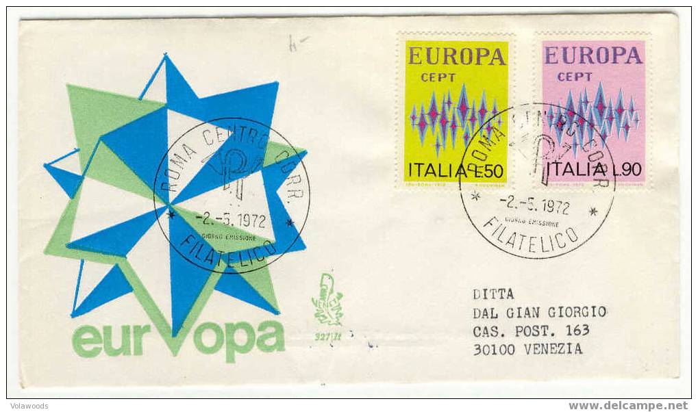 Italia - Busta Fdc Con Serie Completa: Europa. 17° Serie - 1972