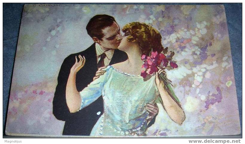 Signatured, Corbella Tito, Man And Woman Kissing, Vintage Postcard - Corbella, T.