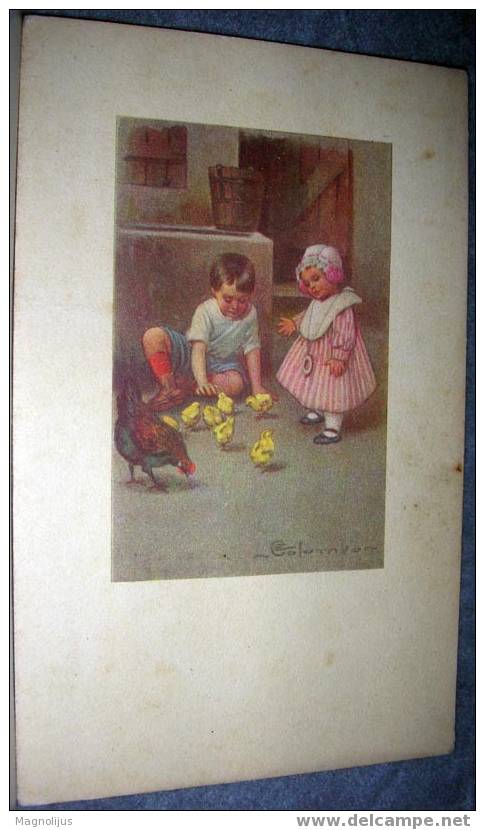 Signatured, Colombo, Children, Chicken, Well, Vintage Postcard - Colombo, E.