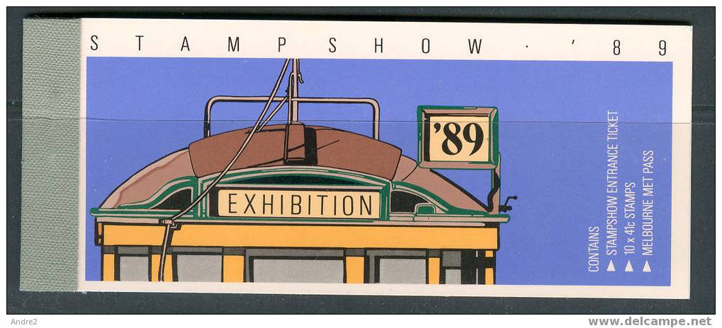 Australia  1989 Historic Trams . Booklet Pane With 10x 41c And Stampshow Entrance Ticket - Strassenbahnen