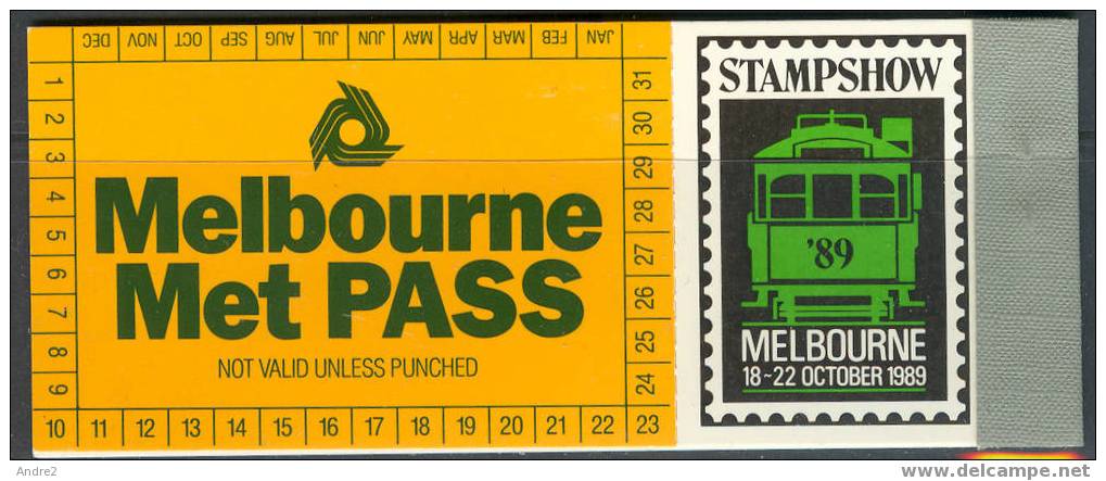 Australia  1989 Historic Trams . Booklet Pane With 10x 41c And Stampshow Entrance Ticket - Strassenbahnen