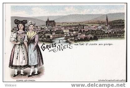 EL012/ Metz – Panoramakarte Ca. 1900 – Mit Trachtenmädchen, Ungebraucht - Lothringen