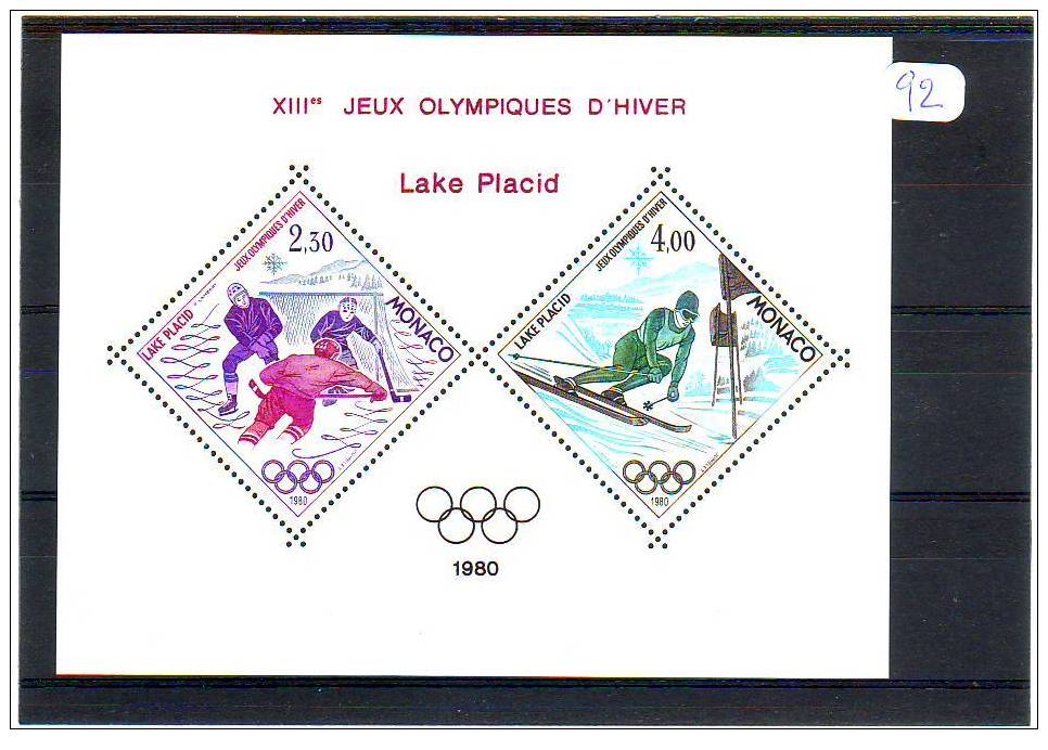 BLOC FEUILLET SPECIAL SUR PAPIER GOMME  J.O.LAKE PLACID N°12 COTE 365 EUROS Prix De Départ Faible - Invierno 1980: Lake Placid