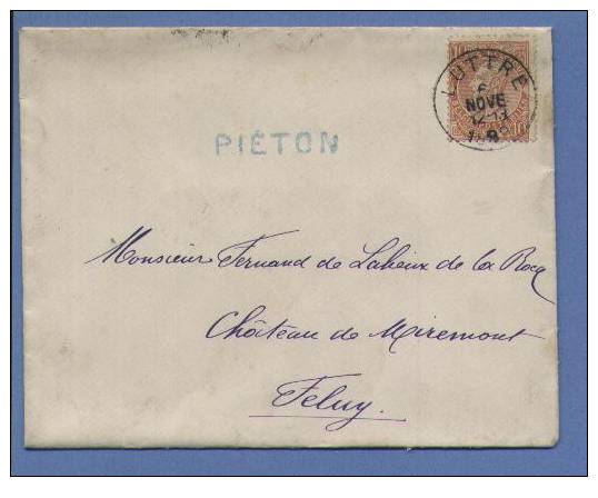 57 Op Brief Met Stempel LUTTRE Met Naamstempel PIETON "in Blauw" !!!!!!!!!!!!!!!!!!!!!!!!! - Linear Postmarks