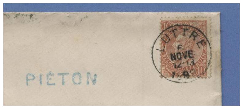 57 Op Brief Met Stempel LUTTRE Met Naamstempel PIETON "in Blauw" !!!!!!!!!!!!!!!!!!!!!!!!! - Linear Postmarks