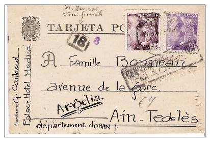 Ep226 /- SPANIEN -  Tarjeta Postal – Madrid-Argelia – über DEUTSCHE  Zensurstelle In Frankreich – 1943 - 1931-....