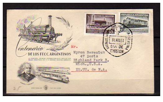 Superbe Lettre Du 31 Août 1957 D´Argentine Pour Les USA, Timbres Sur Les Trains - Autres & Non Classés