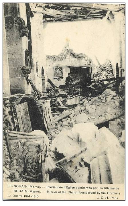 51 - MARNE - SOUAIN - LA GRANDE GUERRE 1914-18 - INTERIEUR De L´EGLISE BOMBARDEE Par Les ALLEMANDS - - Souain-Perthes-lès-Hurlus