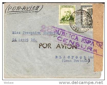 Ep240/ Spanien, 1938 – Brief Mit  Republikanischer Zensur – Flugpost Nach UK (Blackpool) - Briefe U. Dokumente